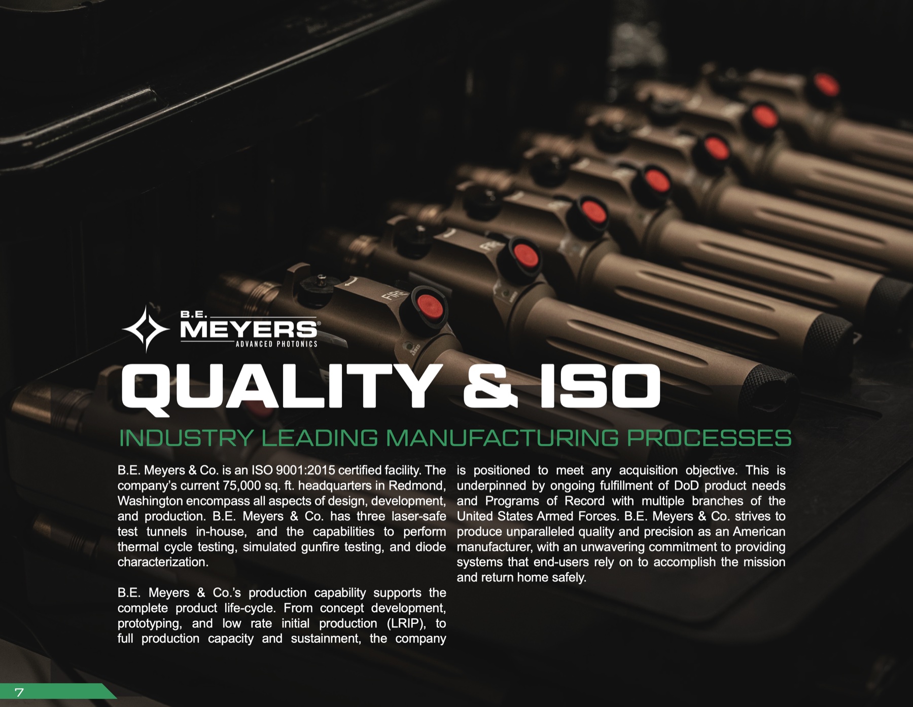Quality and ISO editorial spread from the B.E. Meyers catalog