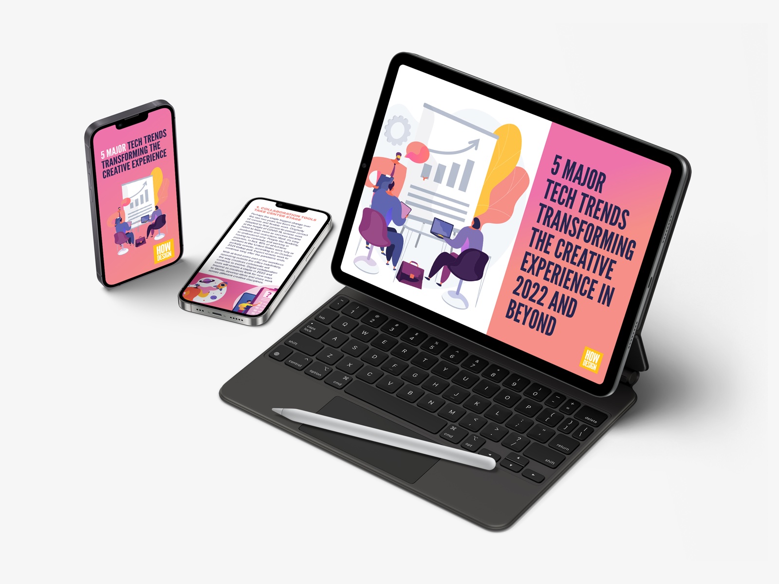 Five major tech trends story shown across tablet and phones
