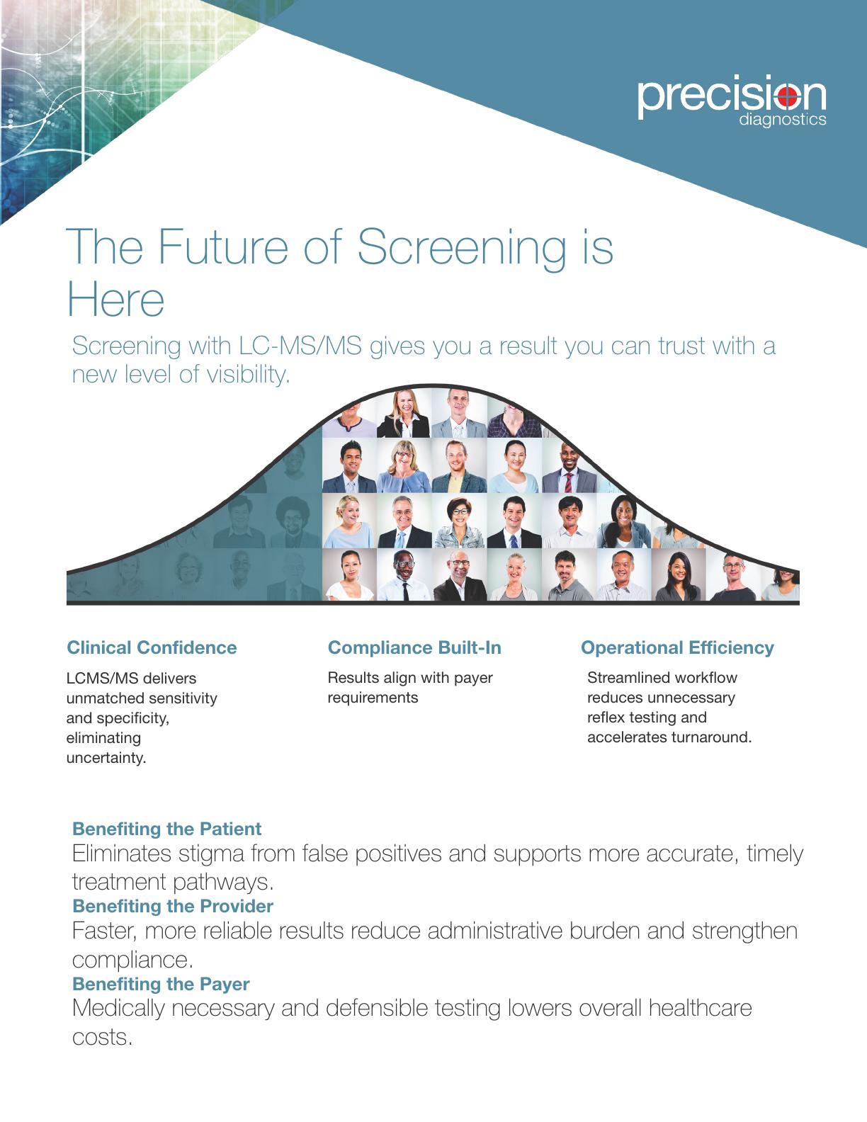 The Future of Screening sell sheet cover explaining LC-MS/MS clinical confidence