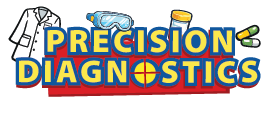 Precision Diagnostics Lab Story front-chest apparel mark