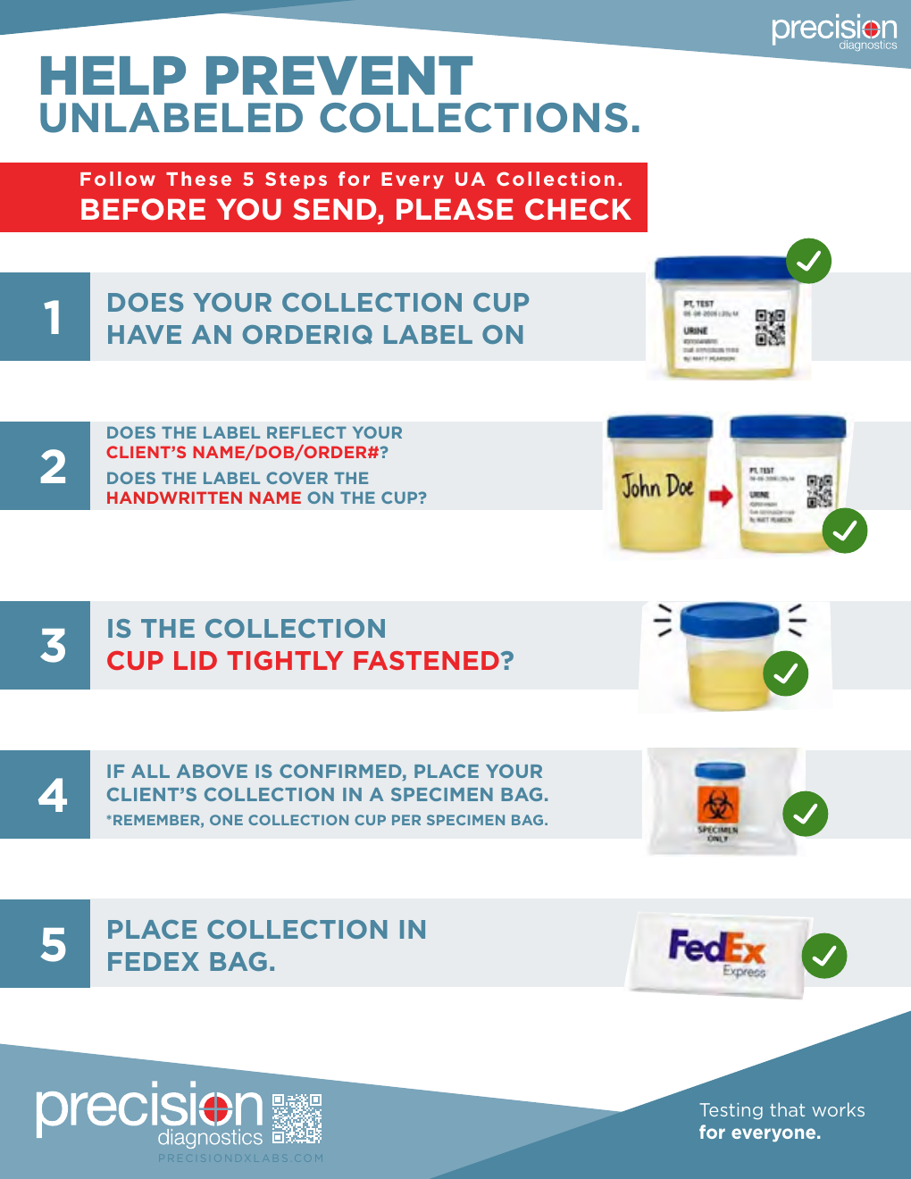 Precision Diagnostics SampleCheck collection checklist flyer